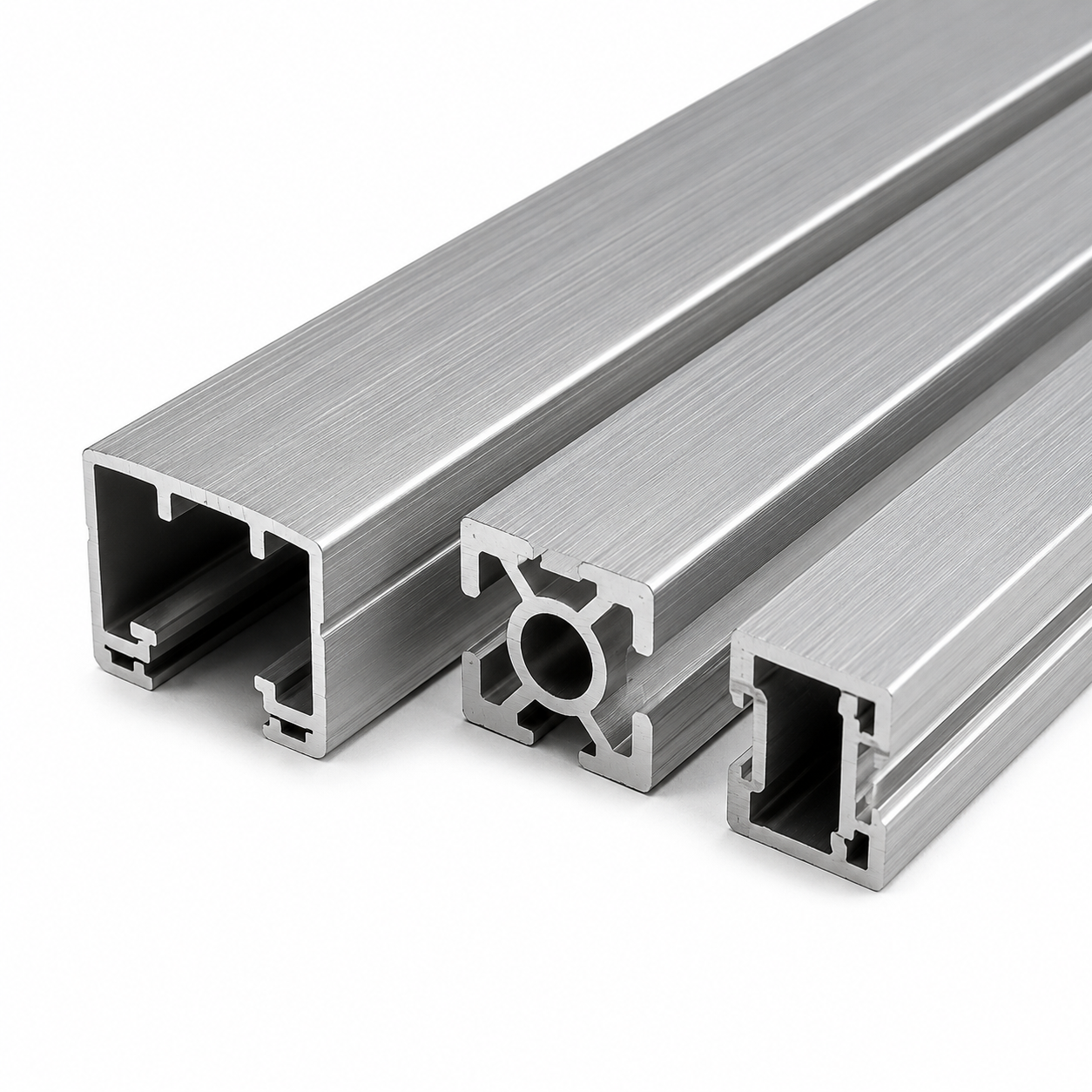 Stacks of extruded aluminum profiles in a manufacturing facility
